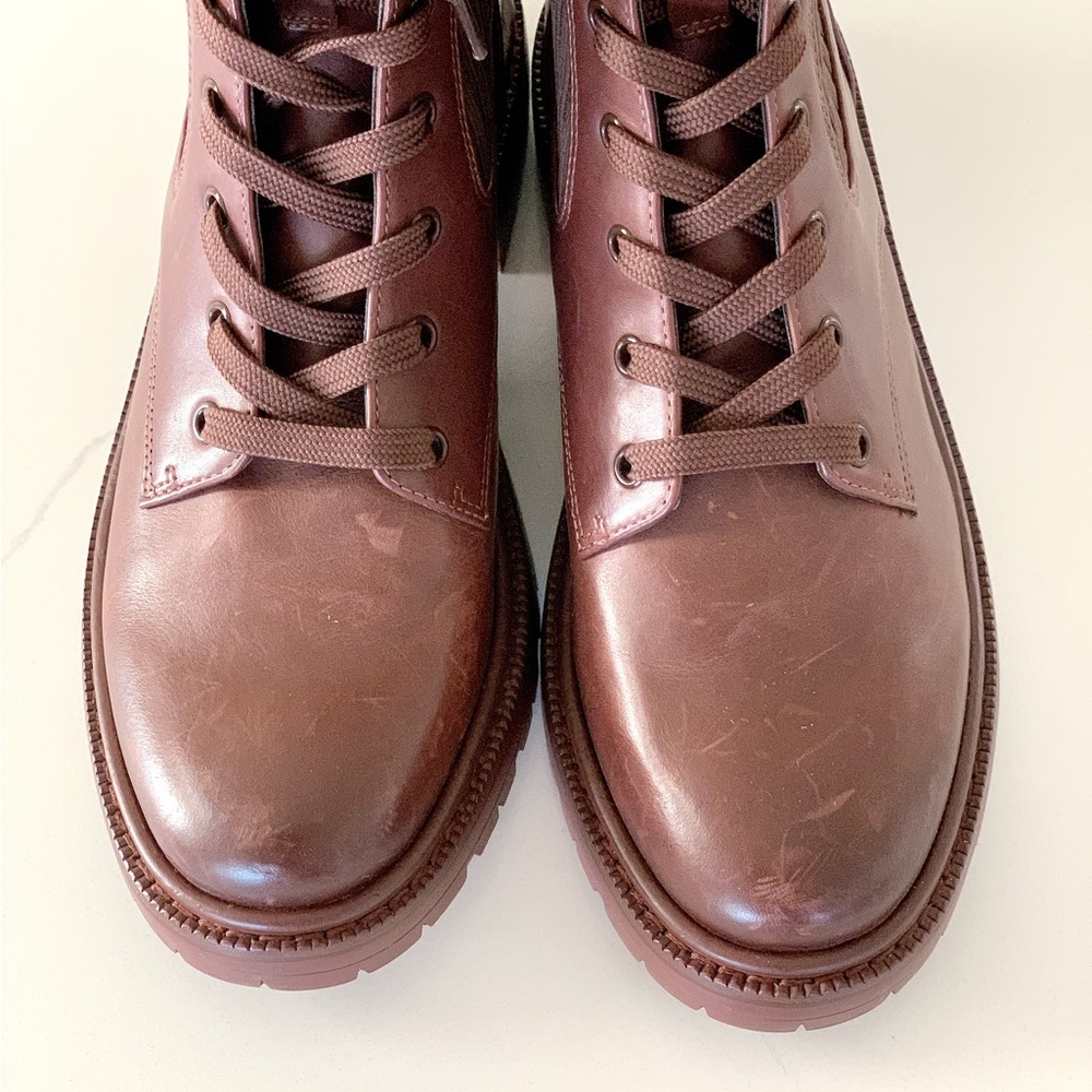 🥾Sam Edelman Women's Lydell Lace Up Combat Boots In Brown Leather - Picture 5 of 6